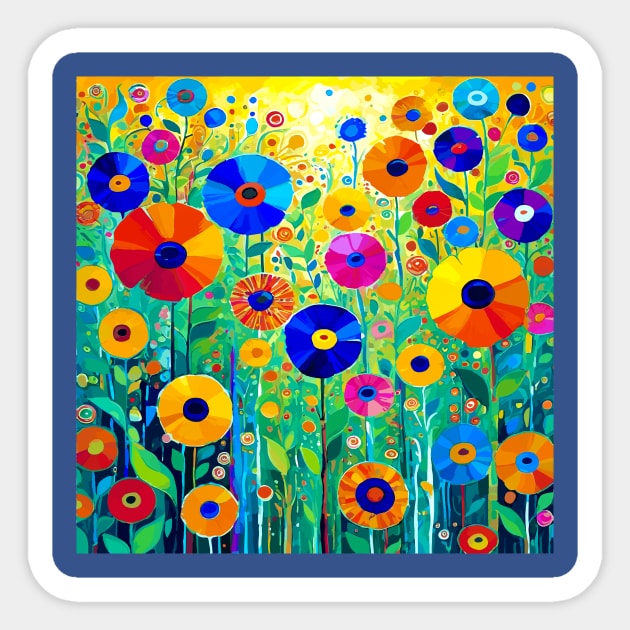 Colorful Flowers in a Sunny Garden Landscape Painting Sticker by bragova